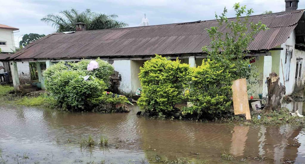 Flooded homes and compound at Cassava Farms, Limbe